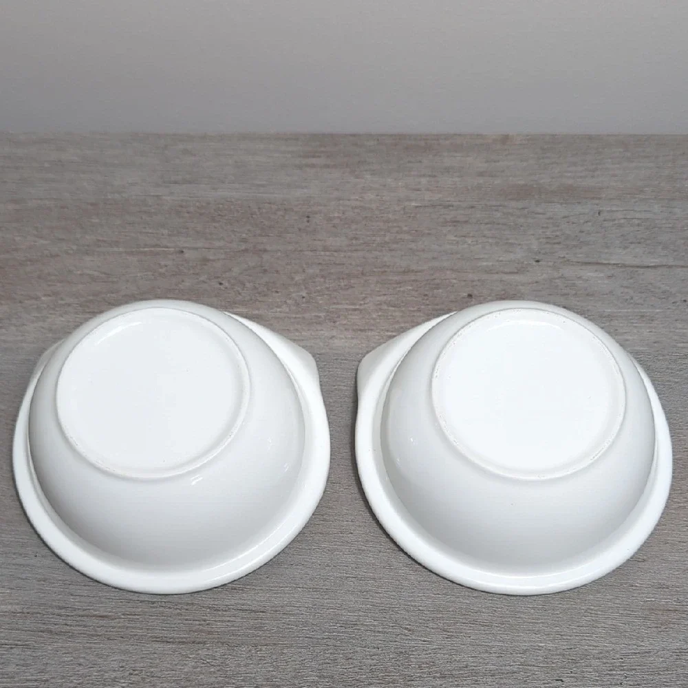 Vtg Cat Face Ceramic Pet Bowls Trinket Trays White Black Retro Heavy Duty Pair 2